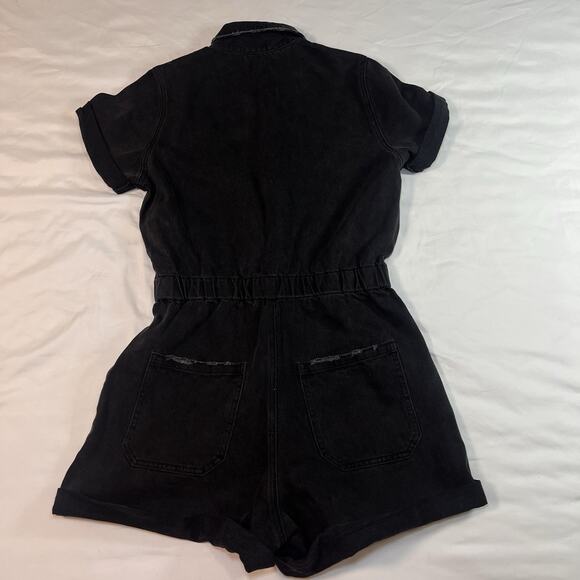 Show Me Your Mumu Romper Size M Washed Black Cannon Button Distressed Short NWT - Picture 8 of 12